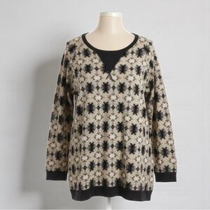 P & Rose Black Cream Patterned Sweater | Soft Cozy Tunic Top (XL)